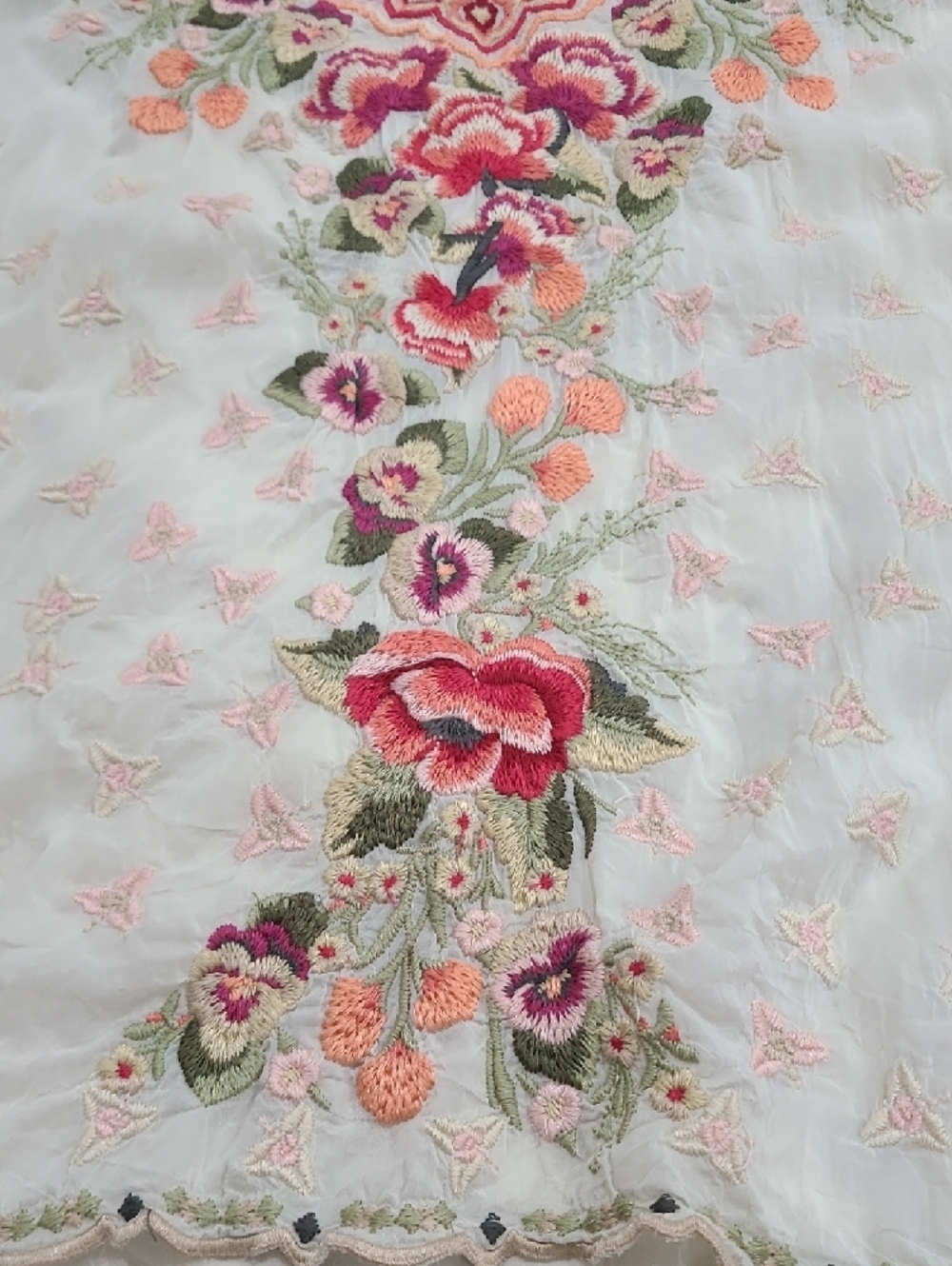 Johnny Was White Tunic with Pink & Green Floral Embroidery - Picture 7 of 14